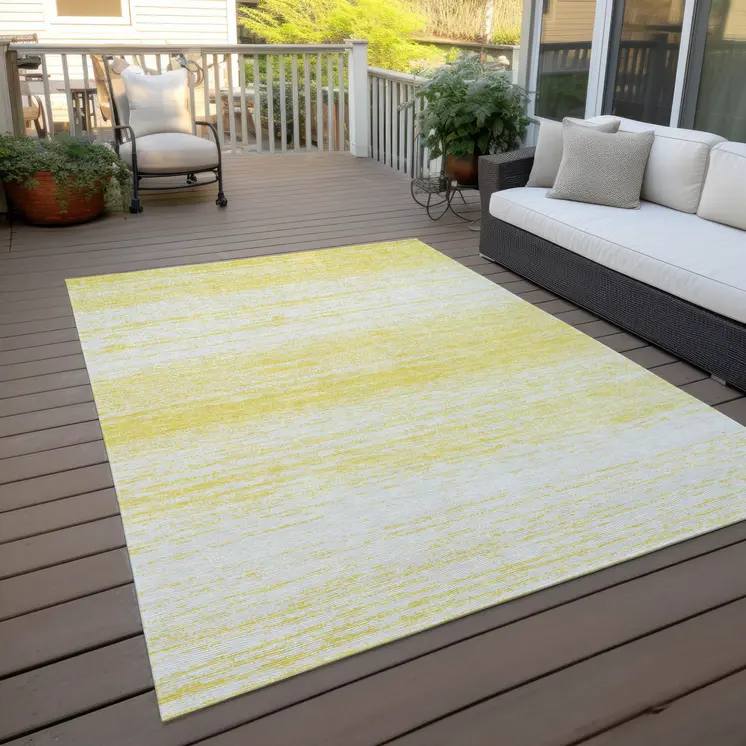 10' X 14' Yellow And Ivory Striped Washable Indoor Outdoor Area Rug