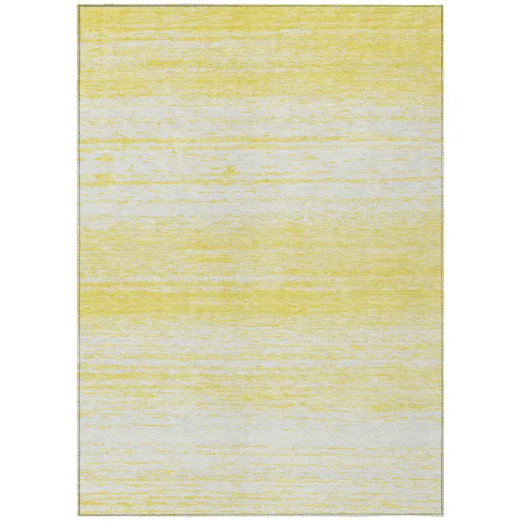 10' X 14' Yellow And Ivory Striped Washable Indoor Outdoor Area Rug