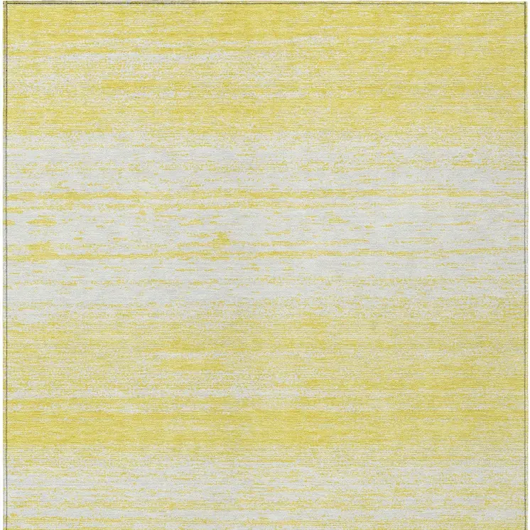 10' X 14' Yellow And Ivory Striped Washable Indoor Outdoor Area Rug