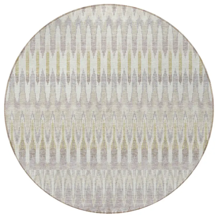8' Beige Taupe And Gold Round Southwestern Washable Indoor Outdoor Area Rug