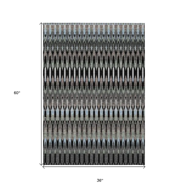 3' X 5' Black Gray And Blue Southwestern Washable Indoor Outdoor Area Rug