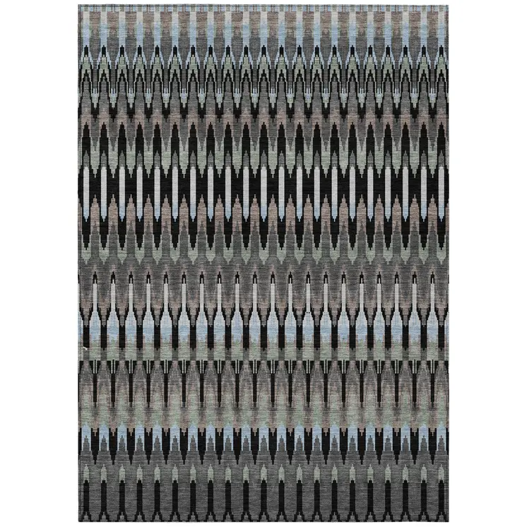 3' X 5' Black Gray And Blue Southwestern Washable Indoor Outdoor Area Rug