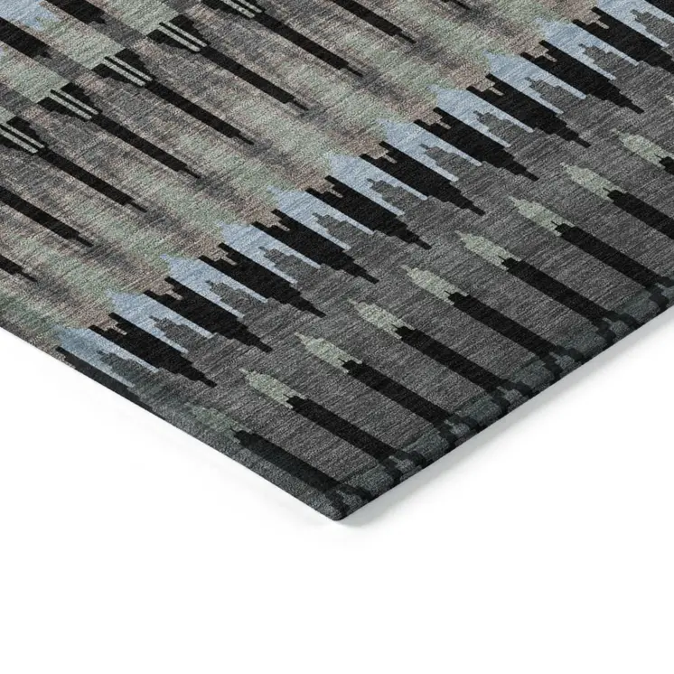 3' X 5' Black Gray And Blue Southwestern Washable Indoor Outdoor Area Rug