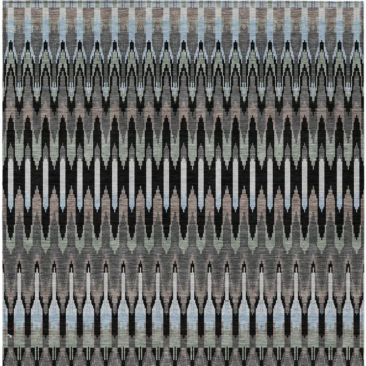 5' X 8' Black Gray And Blue Southwestern Washable Indoor Outdoor Area Rug