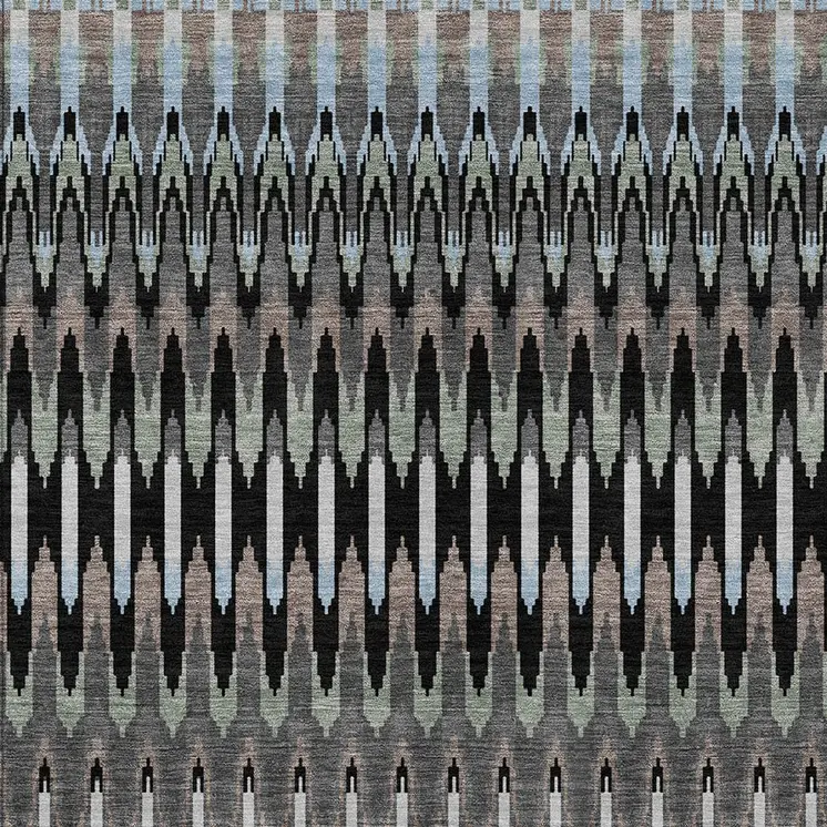 5' X 8' Black Gray And Blue Southwestern Washable Indoor Outdoor Area Rug