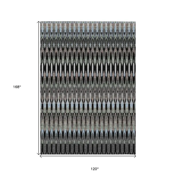 10' X 14' Black Gray And Blue Southwestern Washable Indoor Outdoor Area Rug