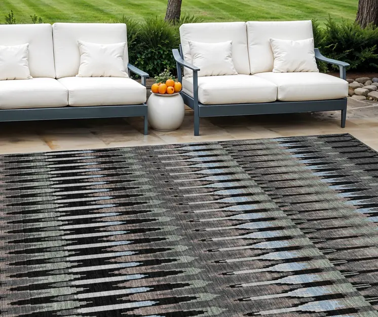 10' X 14' Black Gray And Blue Southwestern Washable Indoor Outdoor Area Rug