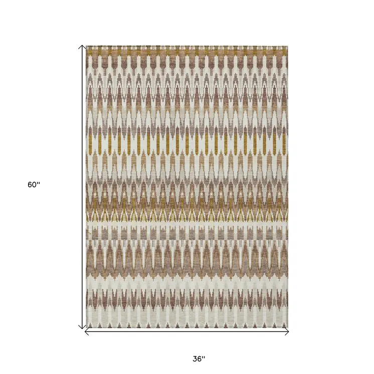 3' X 5' Brown Beige And Taupe Southwestern Washable Indoor Outdoor Area Rug