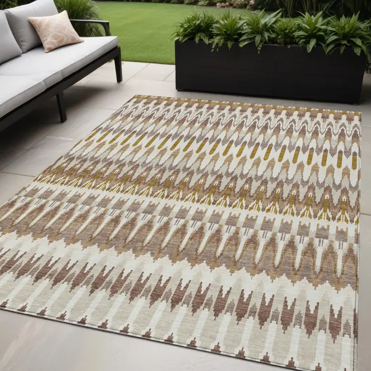 5' X 8' Brown Beige And Taupe Southwestern Washable Indoor Outdoor Area Rug
