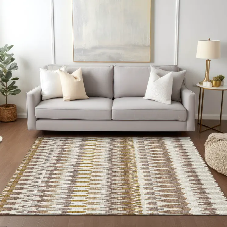 5' X 8' Brown Beige And Taupe Southwestern Washable Indoor Outdoor Area Rug