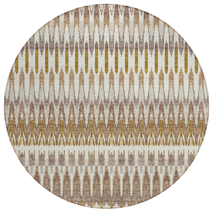 8' Brown Beige And Taupe Round Southwestern Washable Indoor Outdoor Area Rug