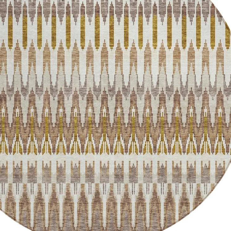 8' Brown Beige And Taupe Round Southwestern Washable Indoor Outdoor Area Rug