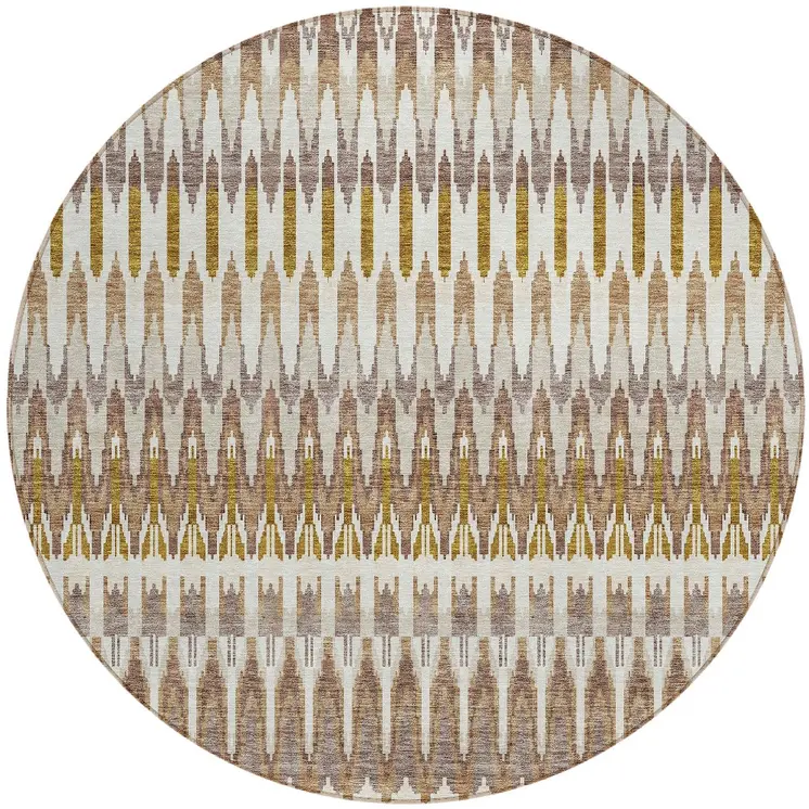 8' Brown Beige And Taupe Round Southwestern Washable Indoor Outdoor Area Rug