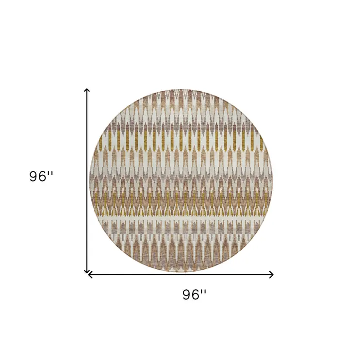 8' Brown Beige And Taupe Round Southwestern Washable Indoor Outdoor Area Rug