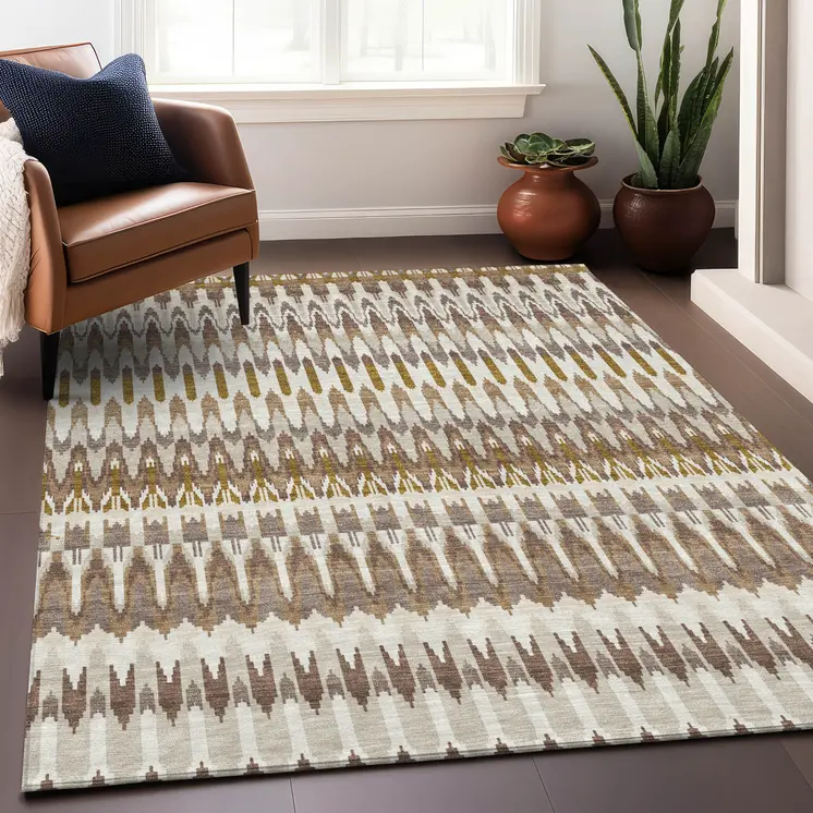 8' X 10' Brown Beige And Taupe Southwestern Washable Indoor Outdoor Area Rug