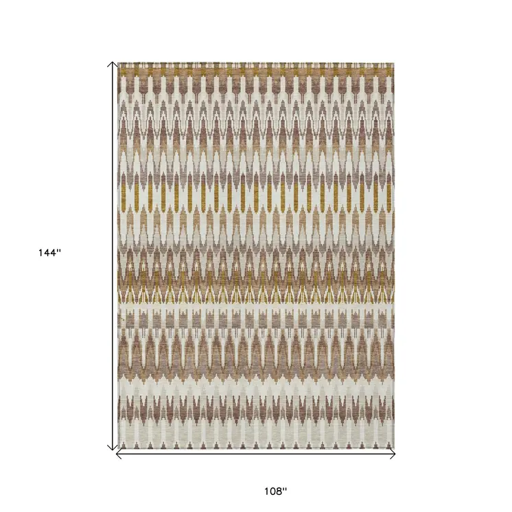 9' X 12' Brown Beige And Taupe Southwestern Washable Indoor Outdoor Area Rug