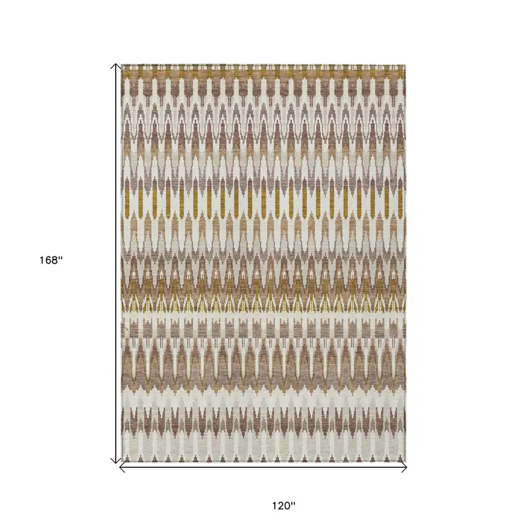 10' X 14' Brown Beige And Taupe Southwestern Washable Indoor Outdoor Area Rug