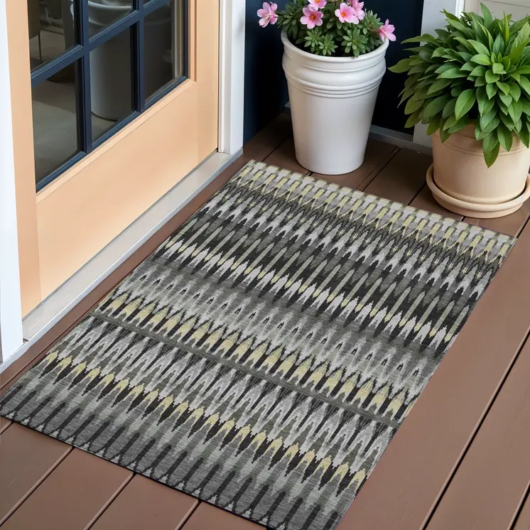 3' X 5' Charcoal Gray And Beige Southwestern Washable Indoor Outdoor Area Rug