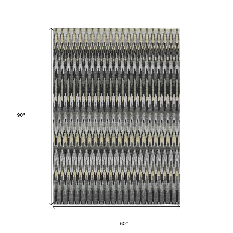 5' X 8' Charcoal Gray And Beige Southwestern Washable Indoor Outdoor Area Rug