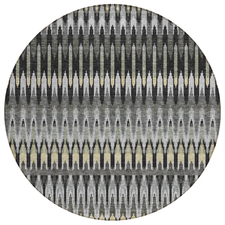 8' Charcoal Gray And Beige Round Southwestern Washable Indoor Outdoor Area Rug