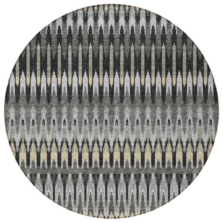 8' Charcoal Gray And Beige Round Southwestern Washable Indoor Outdoor Area Rug