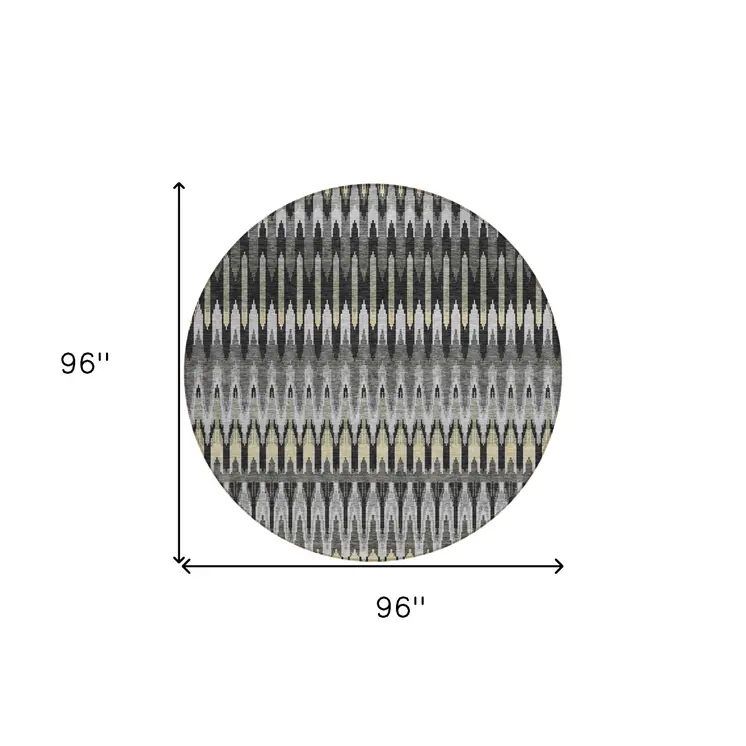 8' Charcoal Gray And Beige Round Southwestern Washable Indoor Outdoor Area Rug