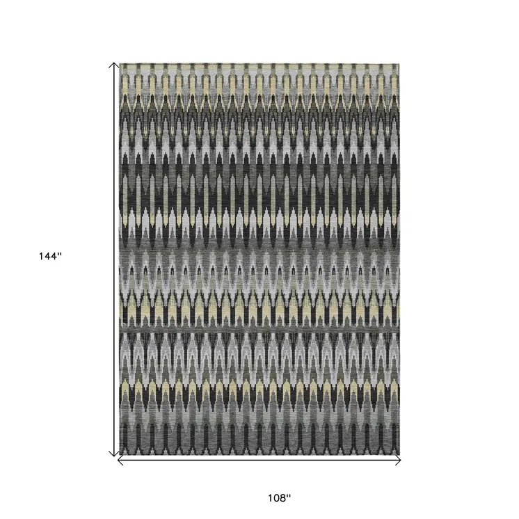 9' X 12' Charcoal Gray And Beige Southwestern Washable Indoor Outdoor Area Rug