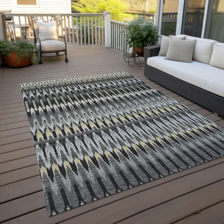 9' X 12' Charcoal Gray And Beige Southwestern Washable Indoor Outdoor Area Rug