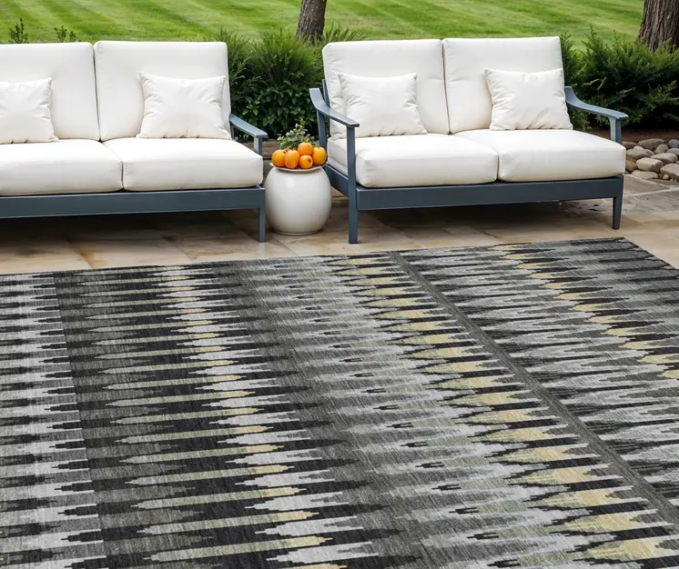 10' X 14' Charcoal Gray And Beige Southwestern Washable Indoor Outdoor Area Rug