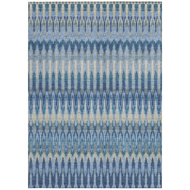 3' X 5' Denim Blue And Sky Blue Southwestern Washable Indoor Outdoor Area Rug