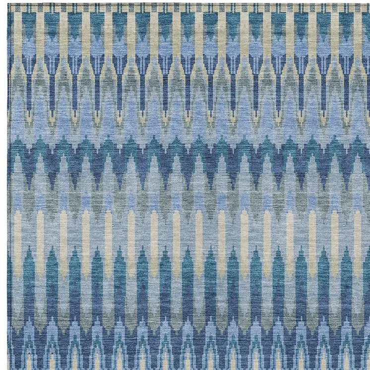 3' X 5' Denim Blue And Sky Blue Southwestern Washable Indoor Outdoor Area Rug