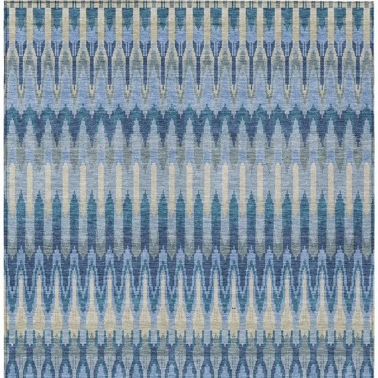 5' X 8' Denim Blue And Sky Blue Southwestern Washable Indoor Outdoor Area Rug