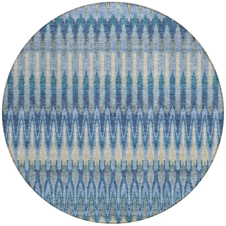 8' Denim Blue And Sky Blue Round Southwestern Washable Indoor Outdoor Area Rug