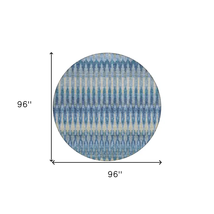 8' Denim Blue And Sky Blue Round Southwestern Washable Indoor Outdoor Area Rug