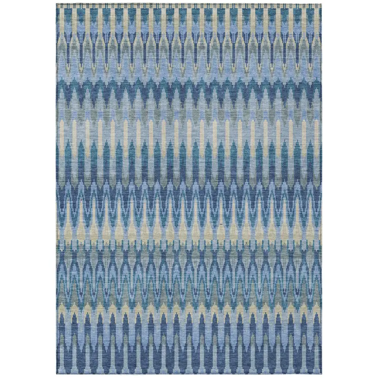 9' X 12' Denim Blue And Sky Blue Southwestern Washable Indoor Outdoor Area Rug
