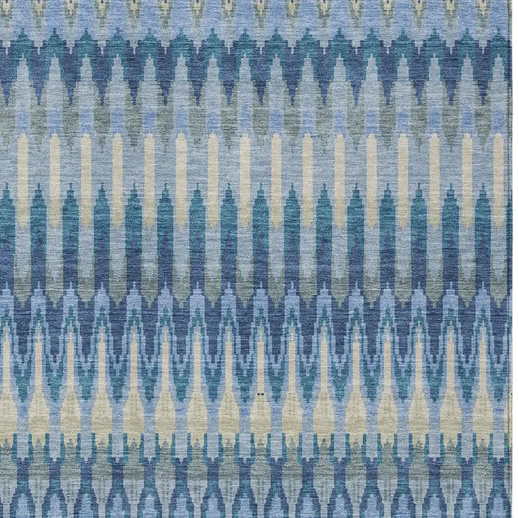 9' X 12' Denim Blue And Sky Blue Southwestern Washable Indoor Outdoor Area Rug