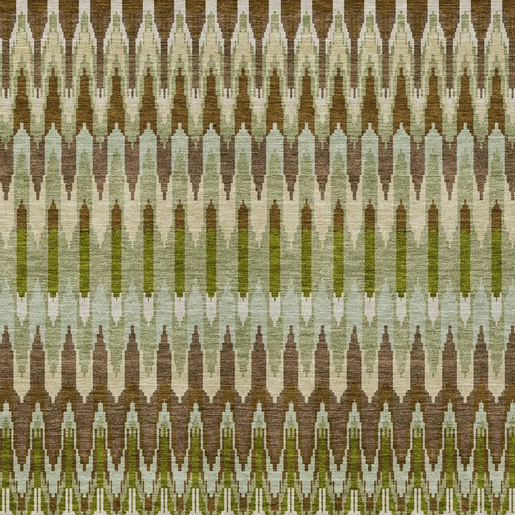 3' X 5' Artichoke Green And Brown Southwestern Washable Indoor Outdoor Area Rug