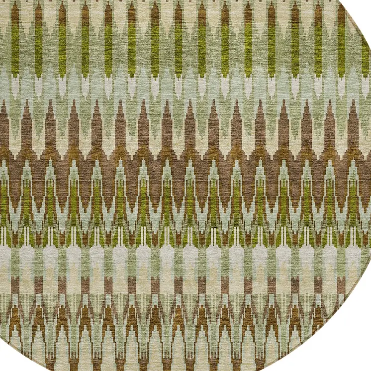 8' Artichoke Green And Brown Round Southwestern Washable Indoor Outdoor Area Rug