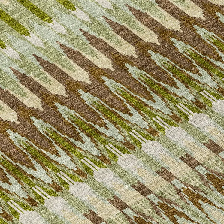 8' Artichoke Green And Brown Round Southwestern Washable Indoor Outdoor Area Rug