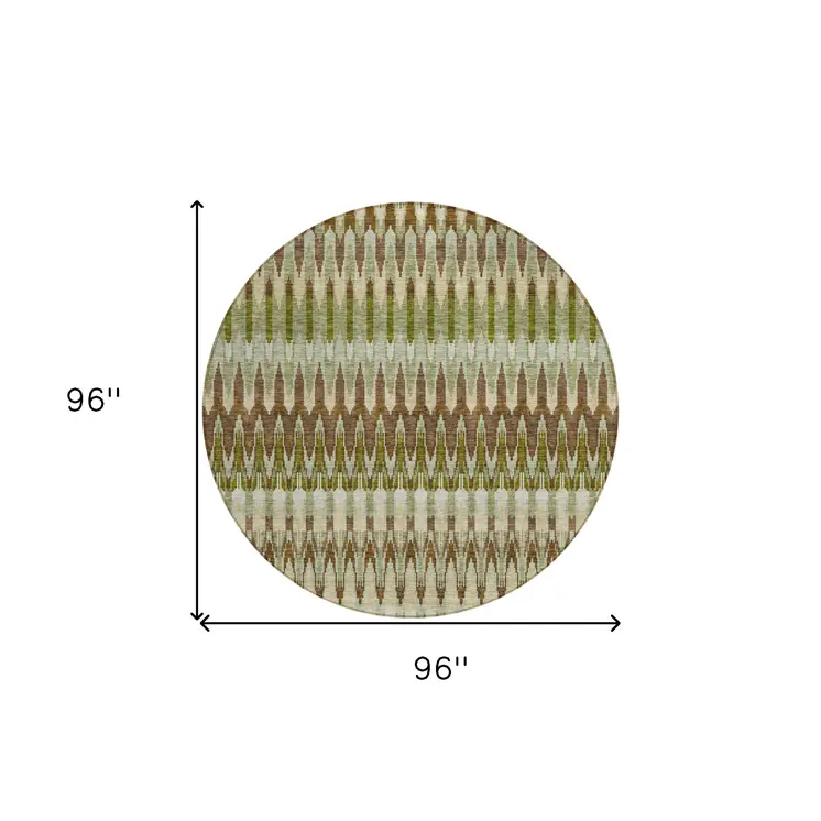 8' Artichoke Green And Brown Round Southwestern Washable Indoor Outdoor Area Rug
