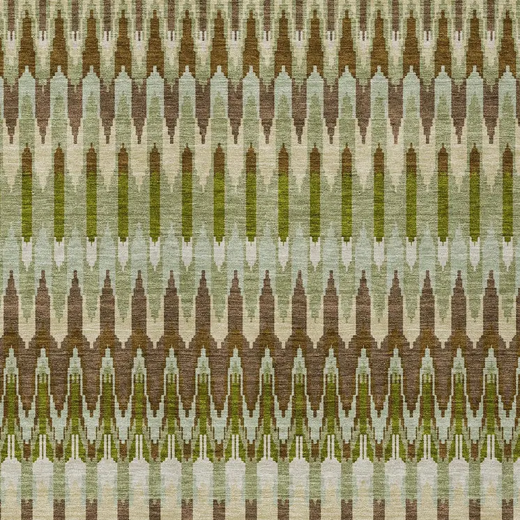 8' X 10' Artichoke Green And Brown Southwestern Washable Indoor Outdoor Area Rug