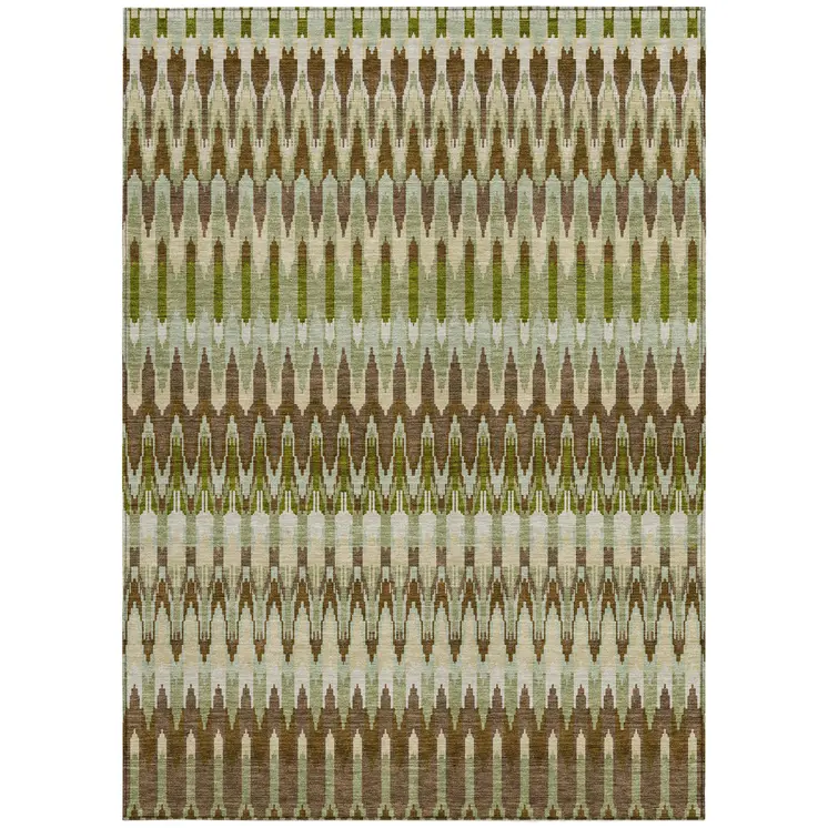 8' X 10' Artichoke Green And Brown Southwestern Washable Indoor Outdoor Area Rug