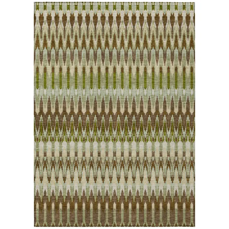 9' X 12' Artichoke Green And Brown Southwestern Washable Indoor Outdoor Area Rug