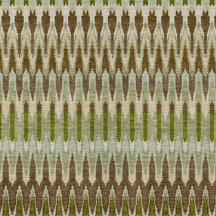 9' X 12' Artichoke Green And Brown Southwestern Washable Indoor Outdoor Area Rug