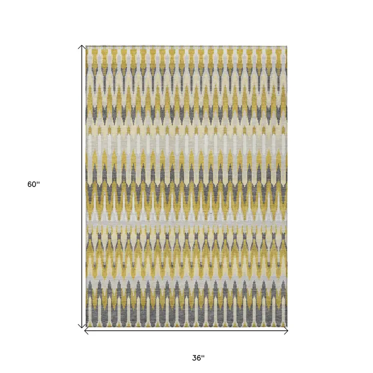 3' X 5' Gold Beige And Gray Southwestern Washable Indoor Outdoor Area Rug