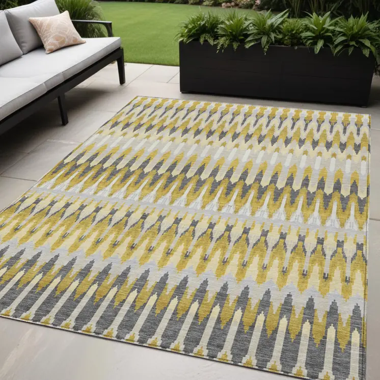 5' X 8' Gold Beige And Gray Southwestern Washable Indoor Outdoor Area Rug