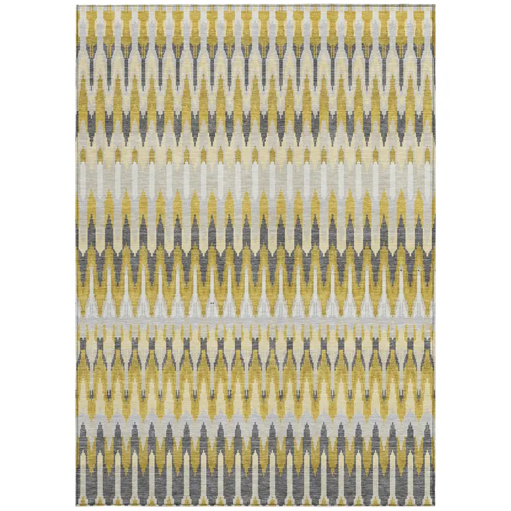 8' X 10' Gold Beige And Gray Southwestern Washable Indoor Outdoor Area Rug