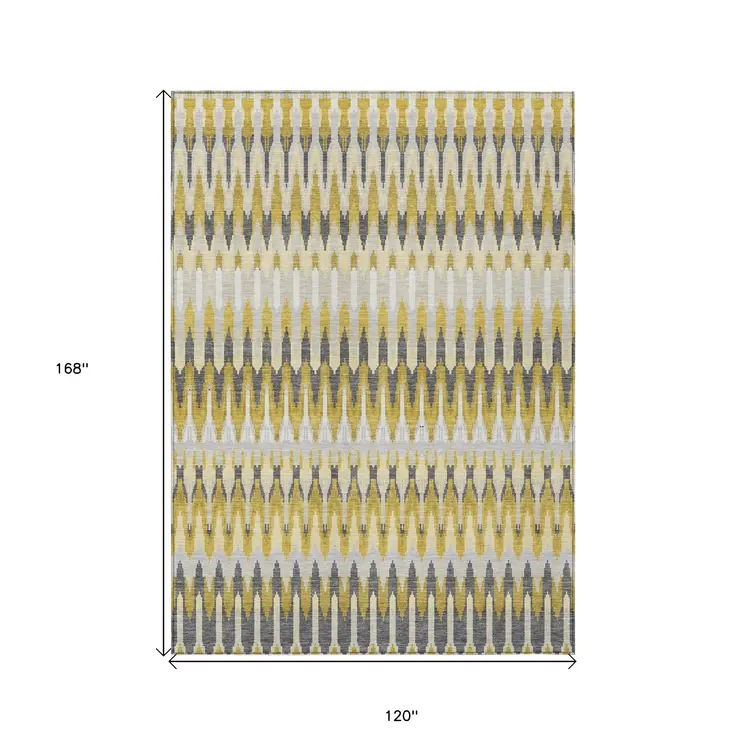 10' X 14' Gold Beige And Gray Southwestern Washable Indoor Outdoor Area Rug