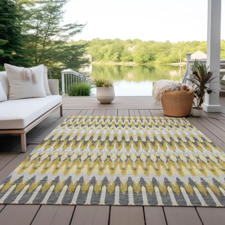 10' X 14' Gold Beige And Gray Southwestern Washable Indoor Outdoor Area Rug