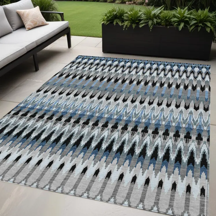 5' X 8' Gray Charcoal And Silver Southwestern Washable Indoor Outdoor Area Rug